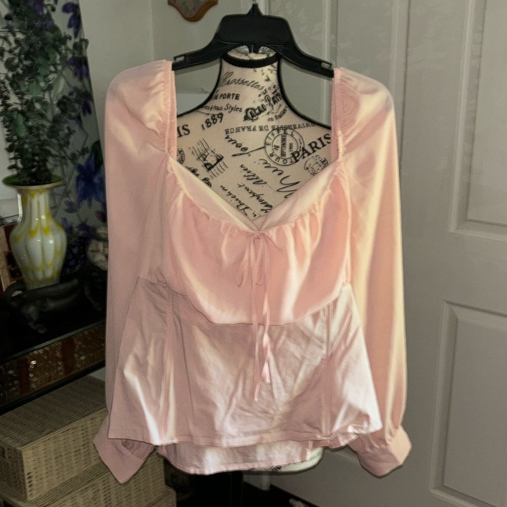 NWT Ny&Co White or Peach Long Slv Plus XXL Corset Blouse Boning x2 Front & Back